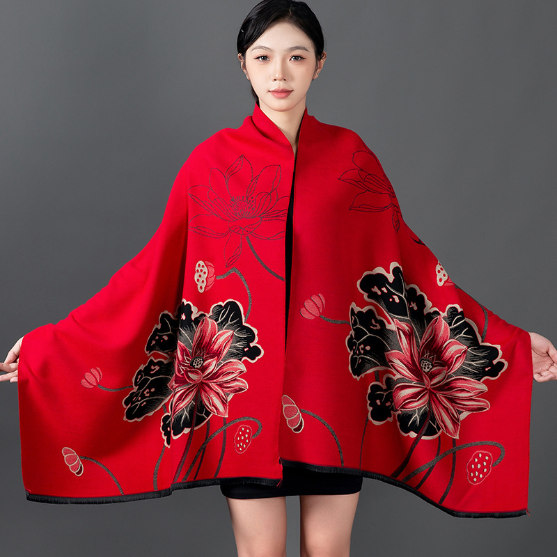 Shawl Wrap Winter - 女性の冬のショールカシミヤスカーフ花柄ショールラップパシュミナ暖かいスカーフ厚い旅行毛布女性オールマッチエシャルプ