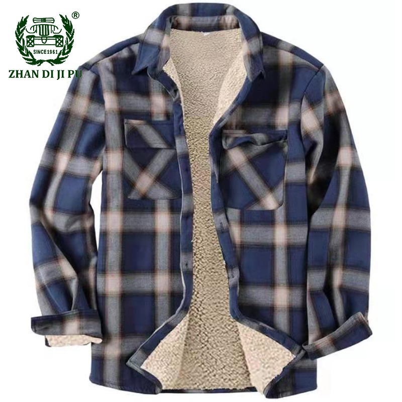 Flannel Shirt Lined - 秋メンズチェック柄フランネルシャツ厚いジャケットキルティング裏地冬ドレスシャツ綿コートポケット付きシャツ男性用 camisas