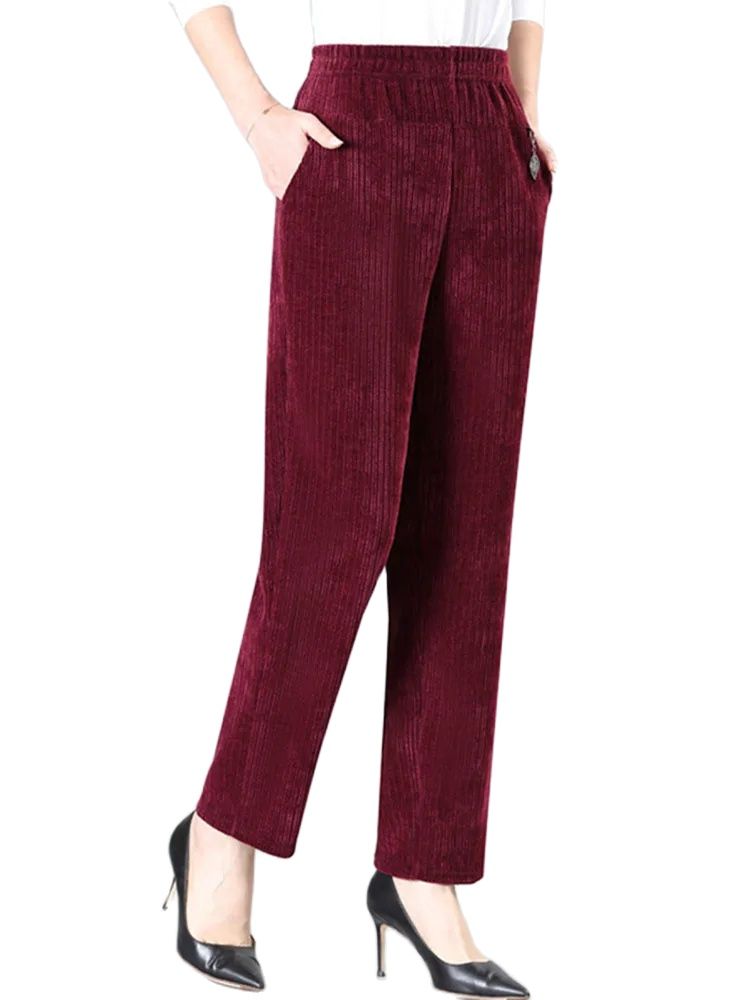 Corduroy Pant Warm - オーバーサイズ XL-8XL コーデュロイパンツ中年女性フリース厚みのストレートパンツ緩い暖かいカジュアルズボン母秋冬
