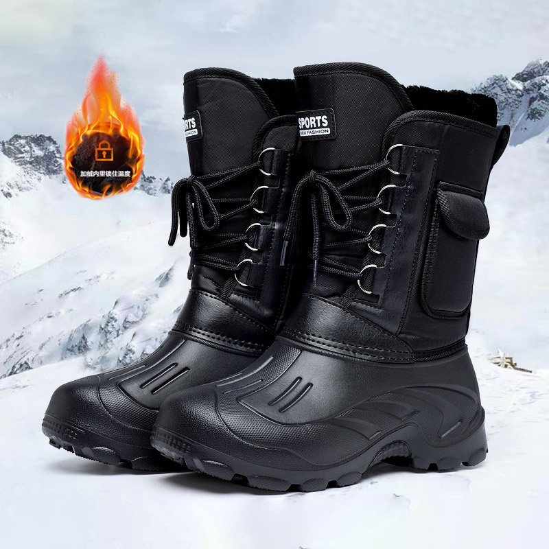 Waterproof Winter Boot - 釣りや狩猟用の滑り止めスノーブーツ,防水アウトドアシューズ,厚くて豪華なハイキングブーツ,リーフロック,冬