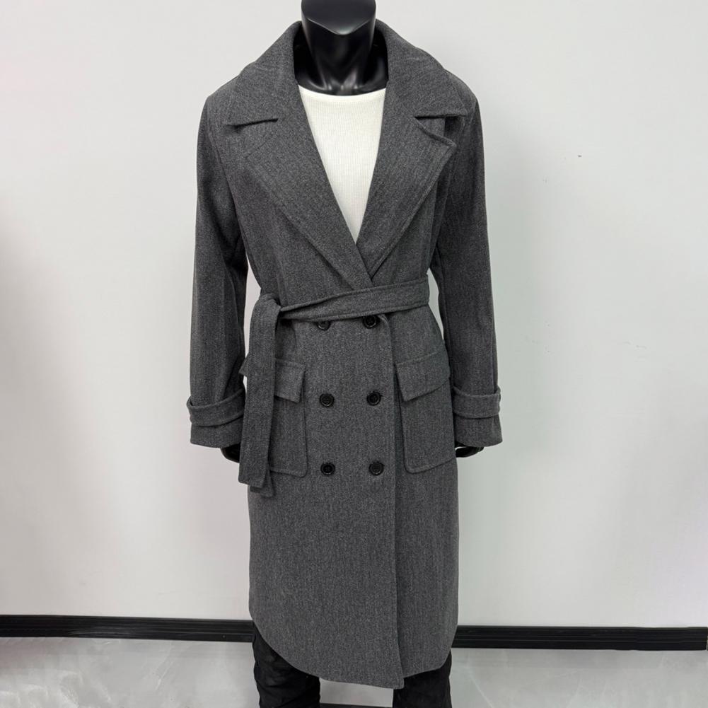 Wool Coat Peacoat - 長袖コート レディースコート レディースダブルブレストトレンチコート ベルト付き クラシックラペル ピーコート