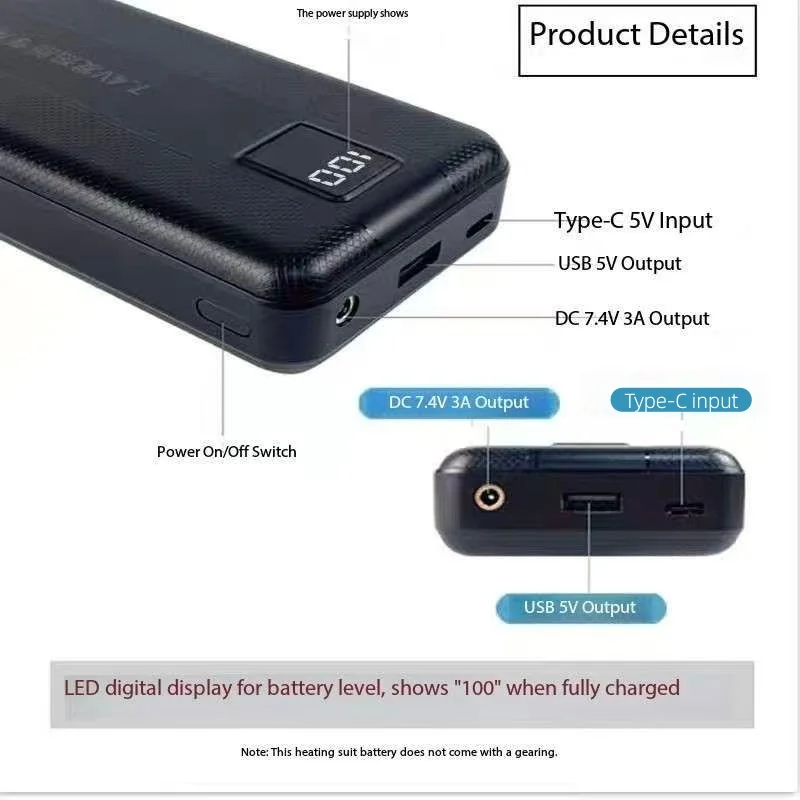 Heated Vest Battery - 新型大容量7.4V/3A/16000mAh/20000mAhモバイルバッテリー、高電流加熱バッテリー、電熱ダウンジャケット、ベスト、加熱スカーフ用