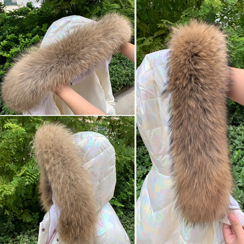 Shawl Wrap Winter - 女性用の本物の毛皮の襟,冬用の女性用コートパーカー,アライグマ,ジャケット用の豪華な毛皮の裏地,ボタン付き