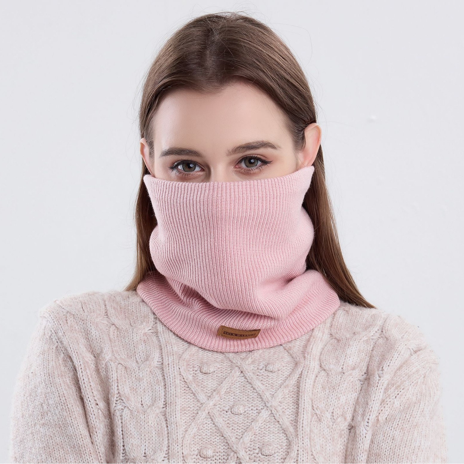 Neck Gaiter Fleece - 無地フリース裏地ネックウォーマー、冬用保温ネックゲイター、女性用多目的プルオンタイプ厚手防風ネックスカーフ