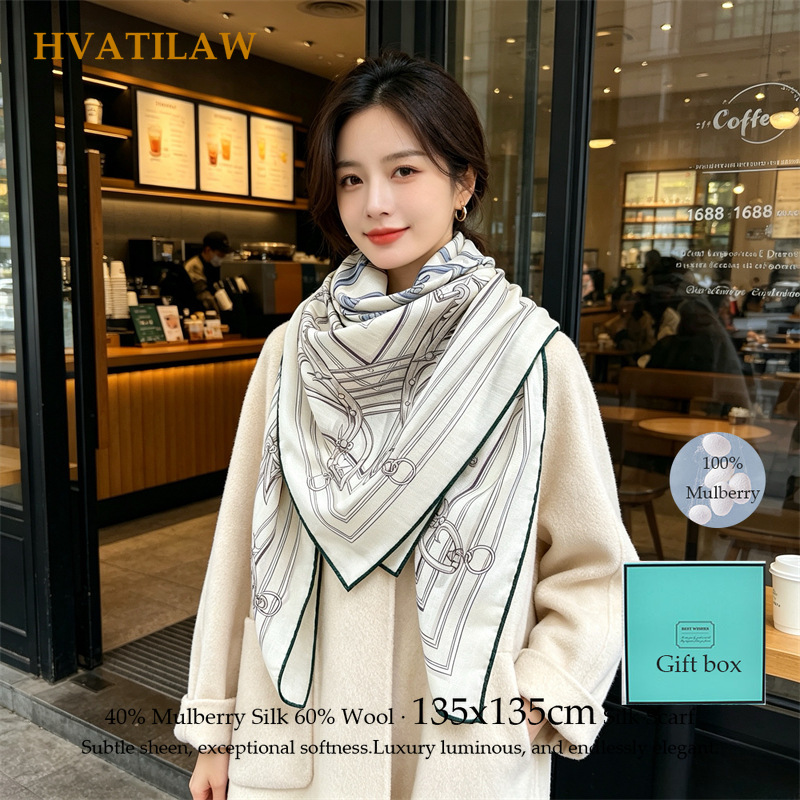 40% シルク 60% ウールスカーフ 135x135cm  - Shawl Wrap Winter のレビューと価格