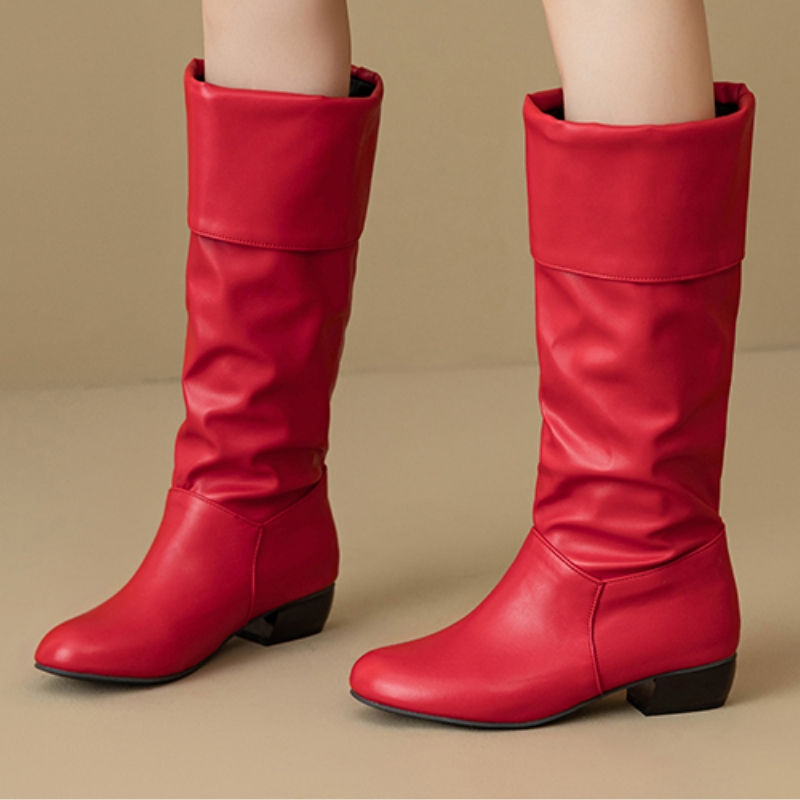 スリップオンニーハイブーツプリーツ秋靴レディースハイブーツエ - Waterproof Winter Boot のレビューと価格