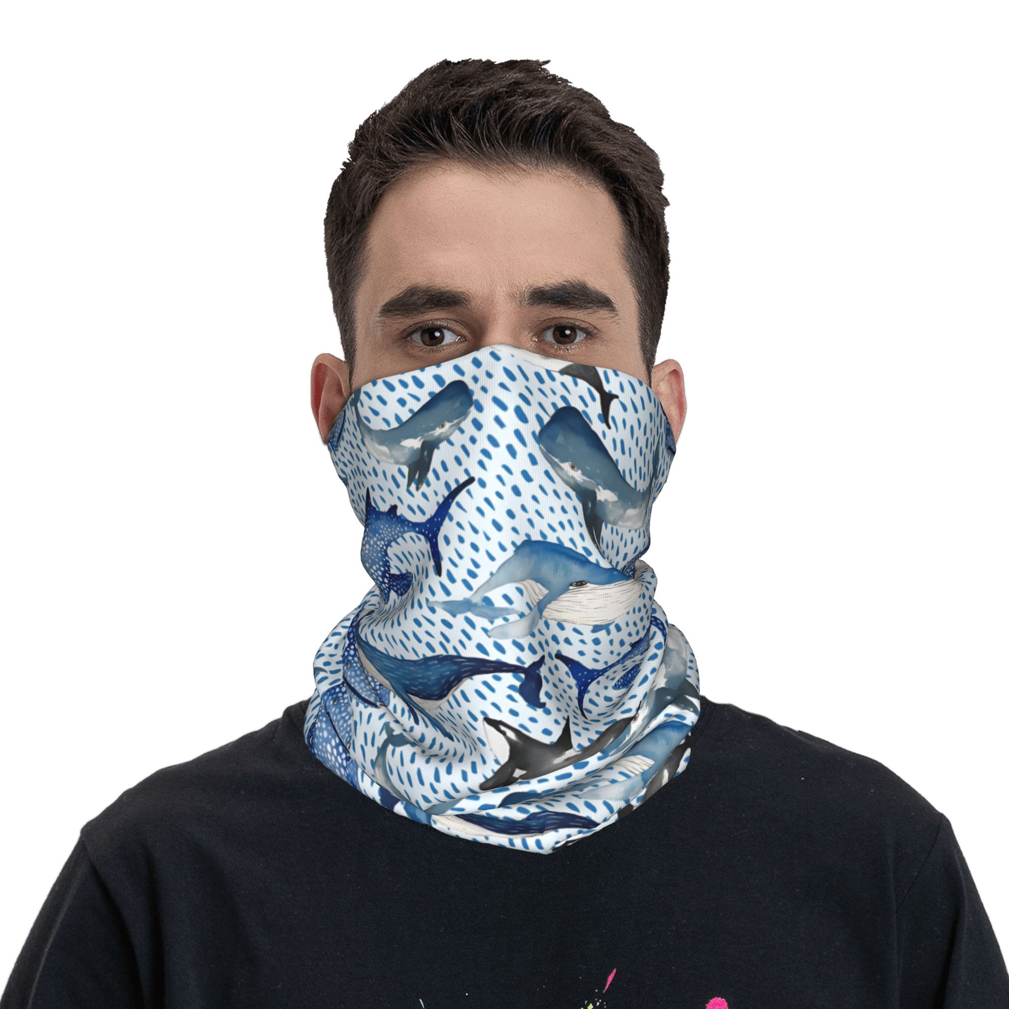 カスタムブルー水彩画サメ柄ウィンターヘッドバンドネックウォー - Neck Gaiter Fleece のレビューと価格