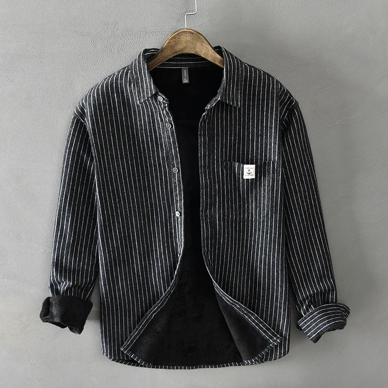 男性の冬のファッションフリース裏地暖かい厚い古典的なストライ - Flannel Shirt Lined のレビューと価格