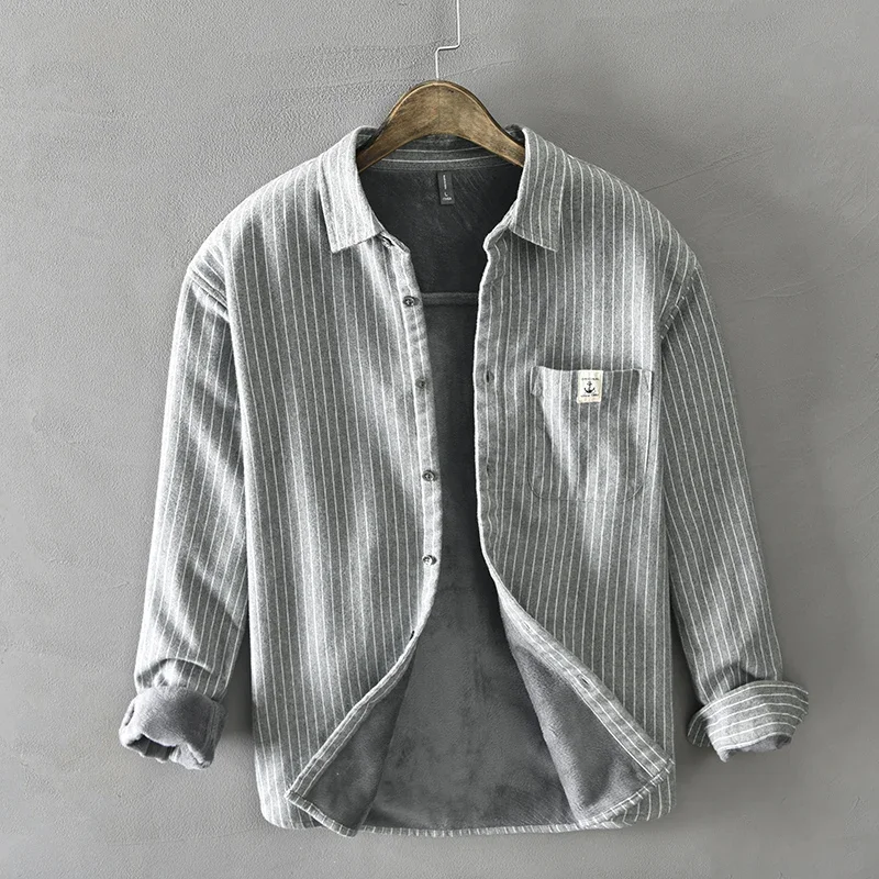 男性の冬のファッションフリース裏地暖かい厚い古典的なストライ - Flannel Shirt Lined のレビューと価格