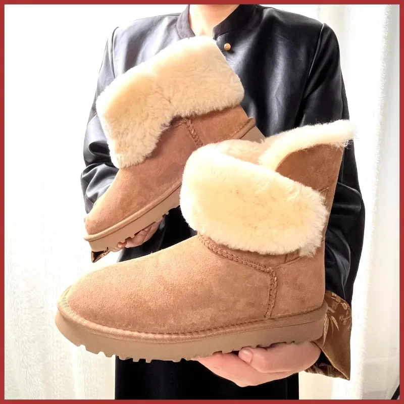 女性のための純粋なシープスキンとウールのスノーブーツのペア、 - Waterproof Winter Boot のレビューと価格