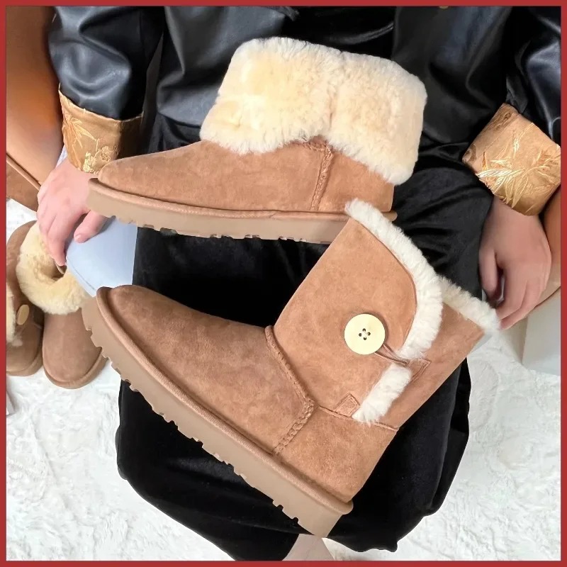 女性のための純粋なシープスキンとウールのスノーブーツのペア、 - Waterproof Winter Boot のレビューと価格