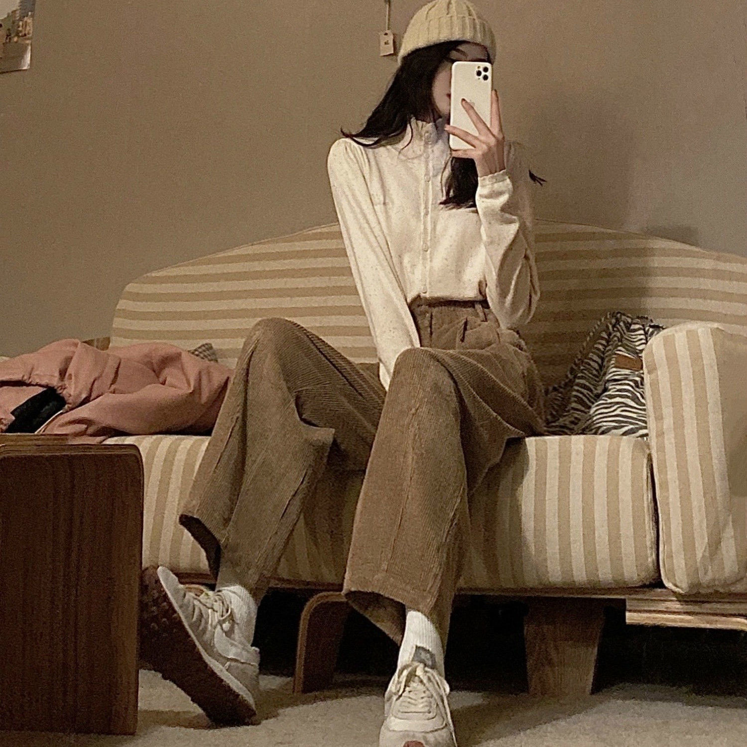女性用ワイドレッグパンツ,カジュアル,美的,秋冬,ベルベット - Corduroy Pant Warm のレビューと価格