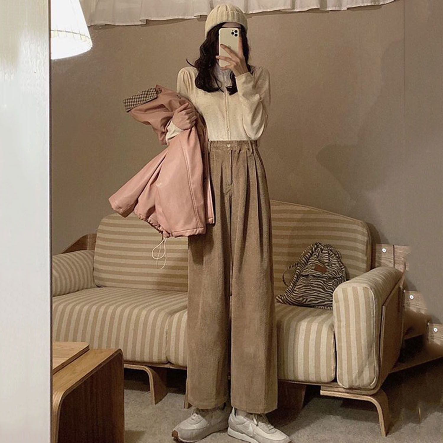 女性用ワイドレッグパンツ,カジュアル,美的,秋冬,ベルベット - Corduroy Pant Warm のレビューと価格