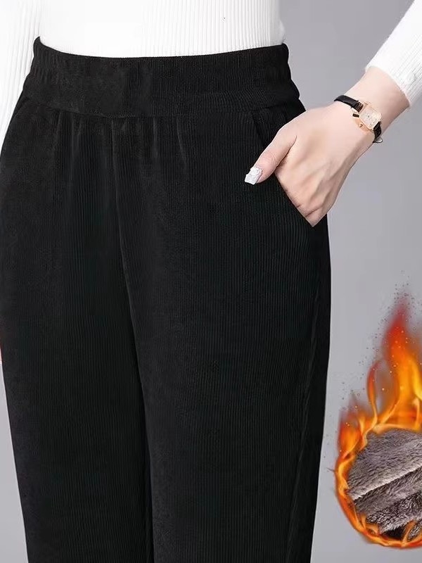 厚みのあるストレートレッグパンツ女性のコーデュロイ暖かいハイ - Corduroy Pant Warm のレビューと価格