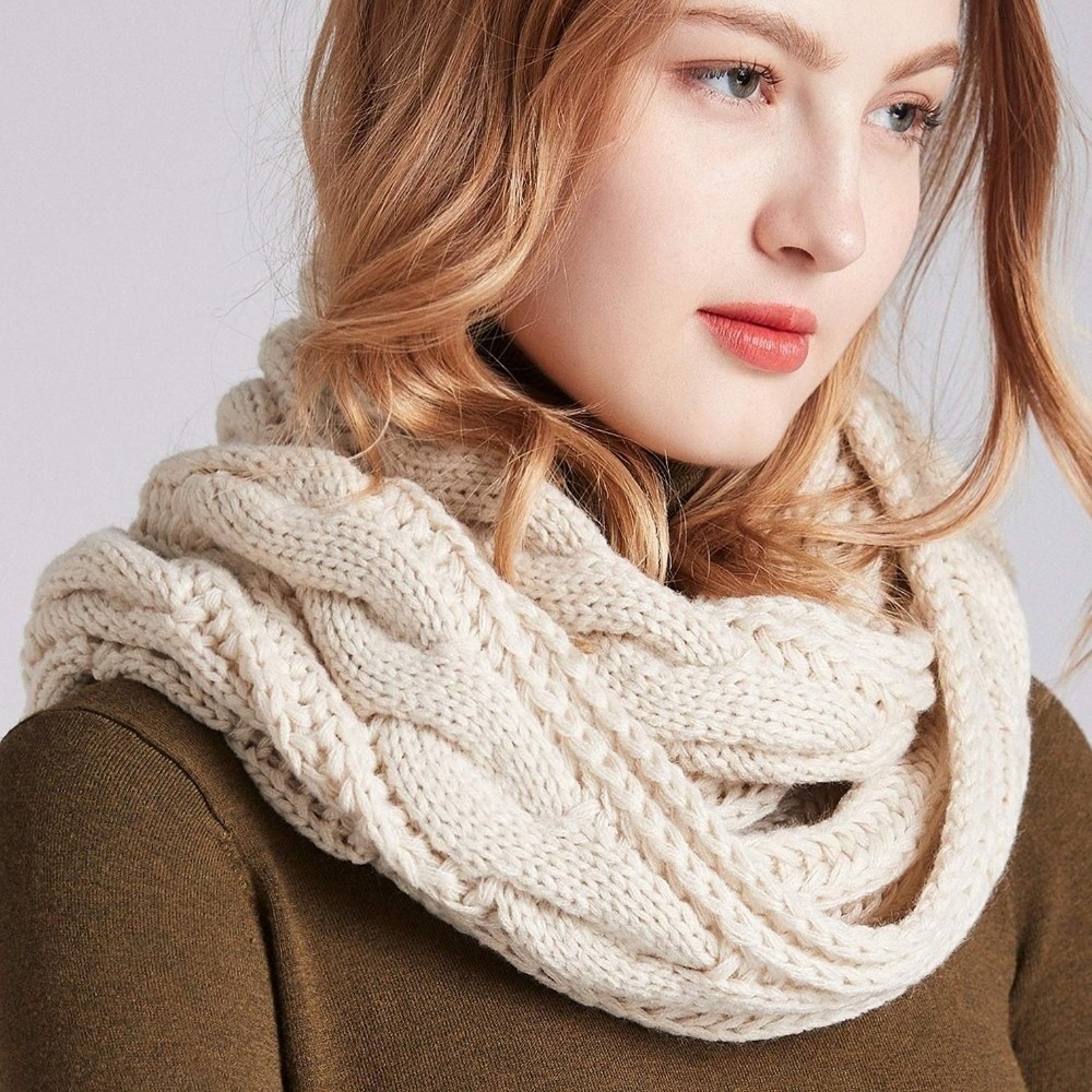 エレガントな無地のニットスカーフ、厚手の韓国風ウールビブネッ - Wool Scarf Men のレビューと価格