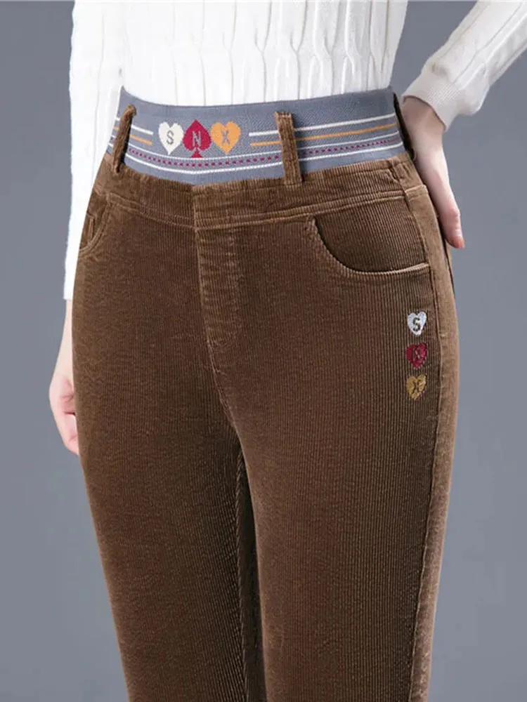 冬厚みの豪華な裏地付きペンシルパンツ暖かいスリムハイウエスト - Corduroy Pant Warm のレビューと価格